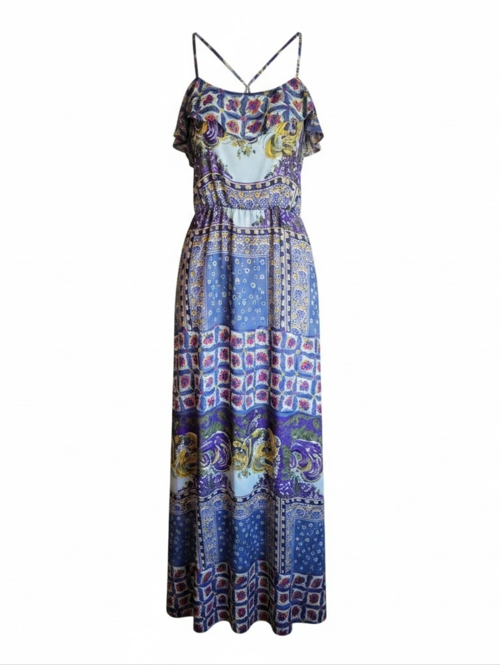 Nine West Blue Mixed-Print Maxi Dress